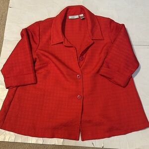 George Simonton Jacquard 3/4 Sleeve Swing Jacket Red Square Detail Womens 1X